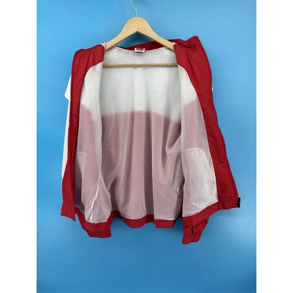 Vintage Nike Team Windbreaker Jacket Men's Large Red White Full Zip Lightweight